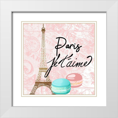 Paris Bonjour 1 White Modern Wood Framed Art Print with Double Matting by Kimberly, Allen
