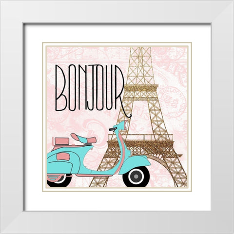 Paris Bonjour 2 White Modern Wood Framed Art Print with Double Matting by Kimberly, Allen