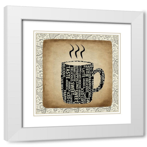 Coffee Paisley 1 White Modern Wood Framed Art Print with Double Matting by Kimberly, Allen