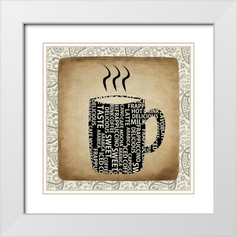Coffee Paisley 1 White Modern Wood Framed Art Print with Double Matting by Kimberly, Allen