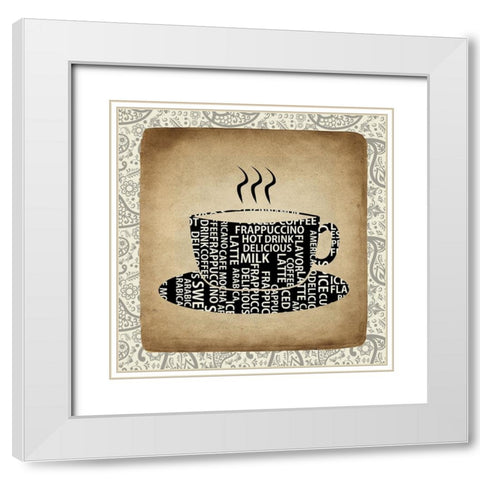 Coffee Paisley 2 White Modern Wood Framed Art Print with Double Matting by Kimberly, Allen