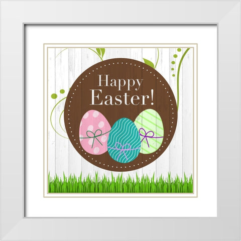 Happy Easter Square White Modern Wood Framed Art Print with Double Matting by Kimberly, Allen