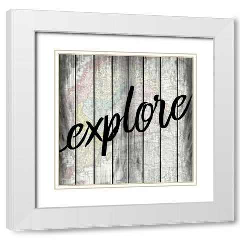 Explore Map White Modern Wood Framed Art Print with Double Matting by Allen, Kimberly