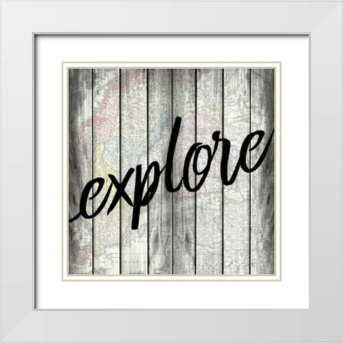 Explore Map White Modern Wood Framed Art Print with Double Matting by Allen, Kimberly