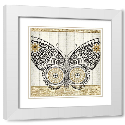 Damask Butterfly 1 White Modern Wood Framed Art Print with Double Matting by Allen, Kimberly