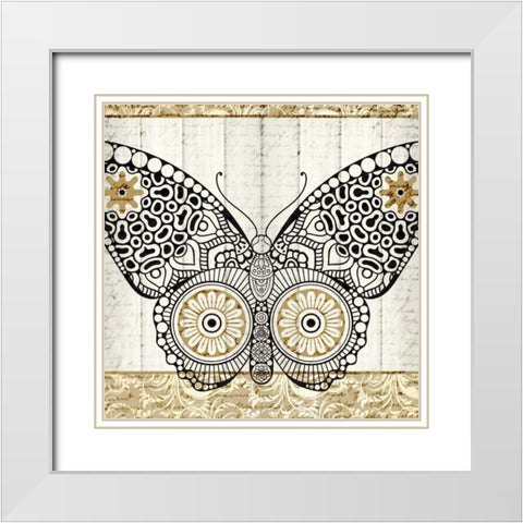 Damask Butterfly 1 White Modern Wood Framed Art Print with Double Matting by Allen, Kimberly