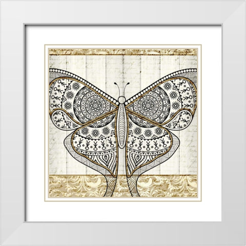 Damask Butterfly 2 White Modern Wood Framed Art Print with Double Matting by Allen, Kimberly