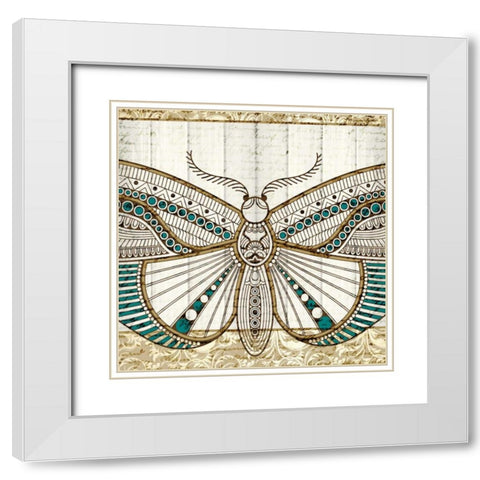 Damask Butterfly Teal 2 White Modern Wood Framed Art Print with Double Matting by Allen, Kimberly