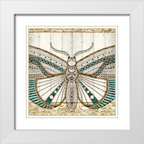 Damask Butterfly Teal 2 White Modern Wood Framed Art Print with Double Matting by Allen, Kimberly