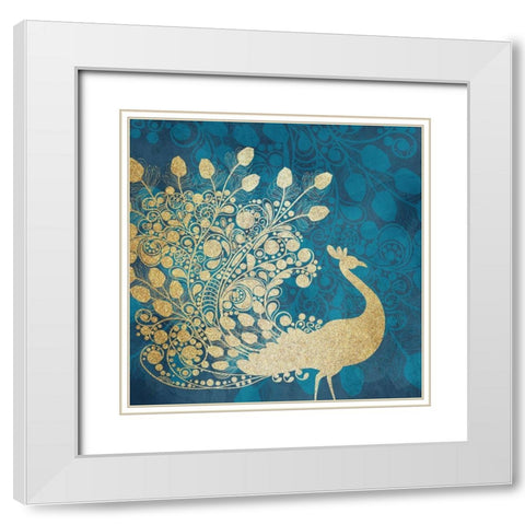Golden Peacock White Modern Wood Framed Art Print with Double Matting by Kimberly, Allen