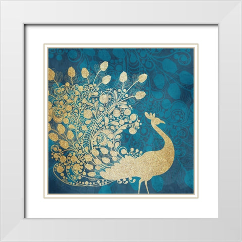 Golden Peacock White Modern Wood Framed Art Print with Double Matting by Kimberly, Allen