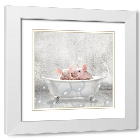Baby Piglets Bath White Modern Wood Framed Art Print with Double Matting by Kimberly, Allen