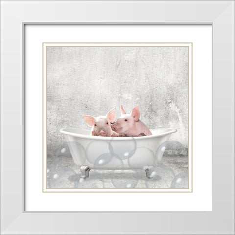 Baby Piglets Bath White Modern Wood Framed Art Print with Double Matting by Kimberly, Allen