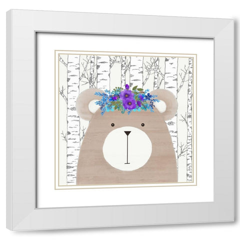 Woodland Animals 1 White Modern Wood Framed Art Print with Double Matting by Kimberly, Allen