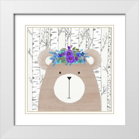 Woodland Animals 1 White Modern Wood Framed Art Print with Double Matting by Kimberly, Allen