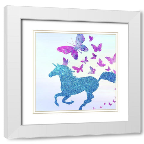 Unicorn Butterflies 2 White Modern Wood Framed Art Print with Double Matting by Kimberly, Allen