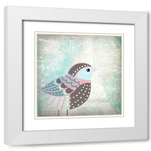 Paris Bird 1 White Modern Wood Framed Art Print with Double Matting by Allen, Kimberly