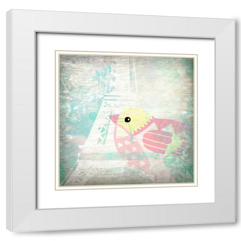 Paris Bird 2 White Modern Wood Framed Art Print with Double Matting by Allen, Kimberly