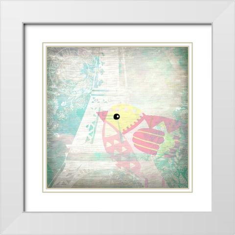 Paris Bird 2 White Modern Wood Framed Art Print with Double Matting by Allen, Kimberly