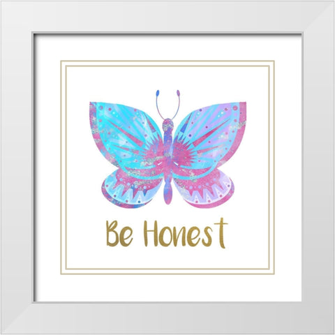 Be Happy Butterfly 3 White Modern Wood Framed Art Print with Double Matting by Allen, Kimberly