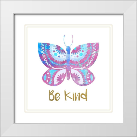Be Happy Butterfly 4 White Modern Wood Framed Art Print with Double Matting by Allen, Kimberly