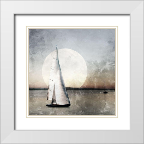 Moonlight Sail White Modern Wood Framed Art Print with Double Matting by Allen, Kimberly