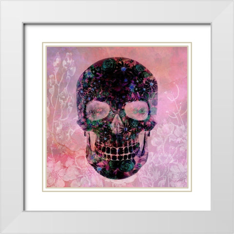 Floral Skull Pink White Modern Wood Framed Art Print with Double Matting by Allen, Kimberly
