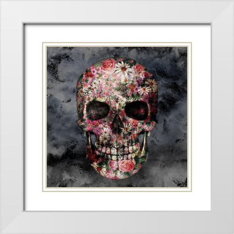 Floral Skull White Modern Wood Framed Art Print with Double Matting by Allen, Kimberly