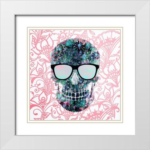 Henna Skull White Modern Wood Framed Art Print with Double Matting by Allen, Kimberly
