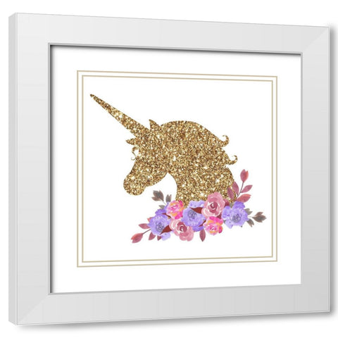 Sparkle Unicorn 2 White Modern Wood Framed Art Print with Double Matting by Allen, Kimberly