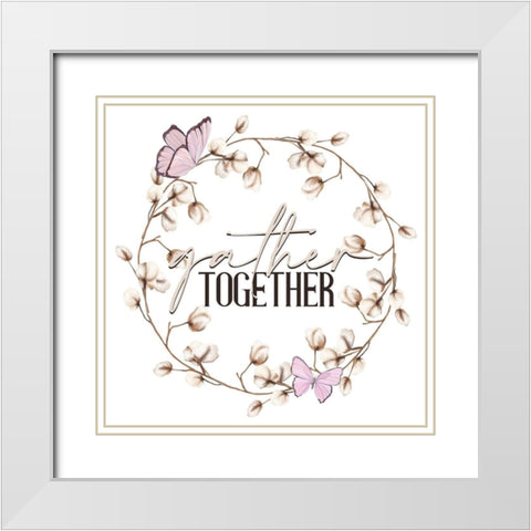 Gather Together Wreath White Modern Wood Framed Art Print with Double Matting by Allen, Kimberly