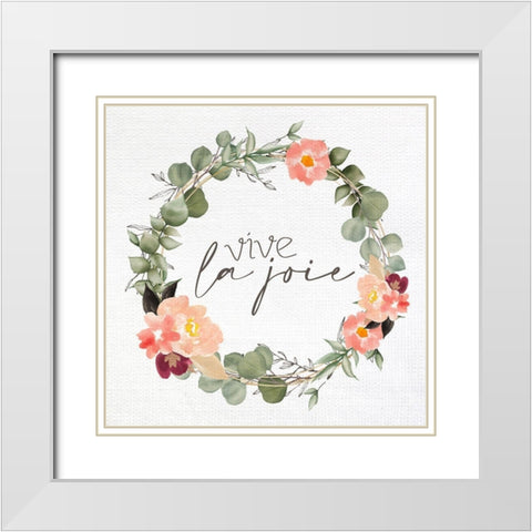 Vive la Joie Wreath White Modern Wood Framed Art Print with Double Matting by Allen, Kimberly