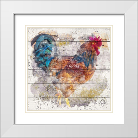 Rooster 1 White Modern Wood Framed Art Print with Double Matting by Allen, Kimberly