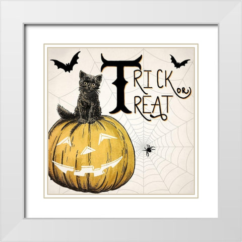 Trick or Treat Cat v2 White Modern Wood Framed Art Print with Double Matting by Allen, Kimberly