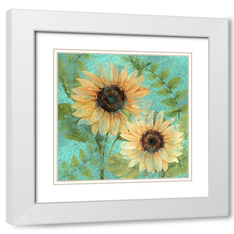 Sunflower Teal White Modern Wood Framed Art Print with Double Matting by Allen, Kimberly
