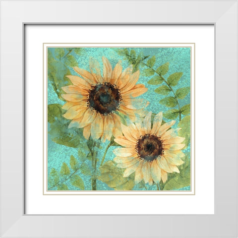 Sunflower Teal White Modern Wood Framed Art Print with Double Matting by Allen, Kimberly