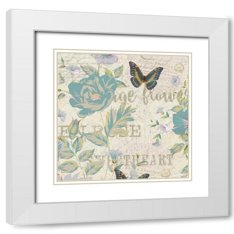 Carte Postal Floral 1 White Modern Wood Framed Art Print with Double Matting by Allen, Kimberly