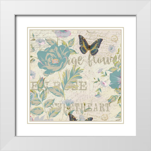 Carte Postal Floral 1 White Modern Wood Framed Art Print with Double Matting by Allen, Kimberly