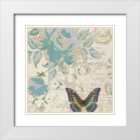 Carte Postal Floral 2 White Modern Wood Framed Art Print with Double Matting by Allen, Kimberly