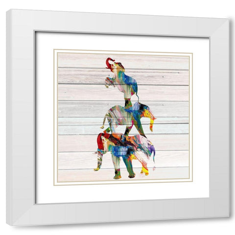 Elephant Trio White Modern Wood Framed Art Print with Double Matting by Allen, Kimberly