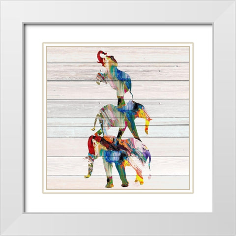 Elephant Trio White Modern Wood Framed Art Print with Double Matting by Allen, Kimberly