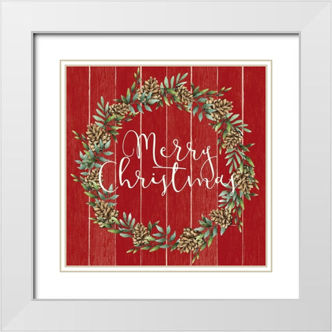 Merry Christmas Wreath V2 White Modern Wood Framed Art Print with Double Matting by Allen, Kimberly