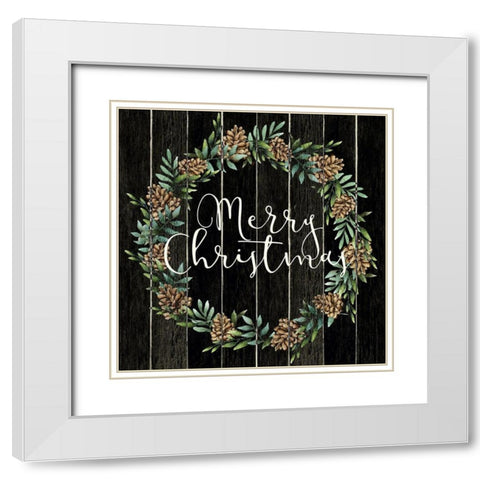 Merry Christmas Wreath White Modern Wood Framed Art Print with Double Matting by Allen, Kimberly