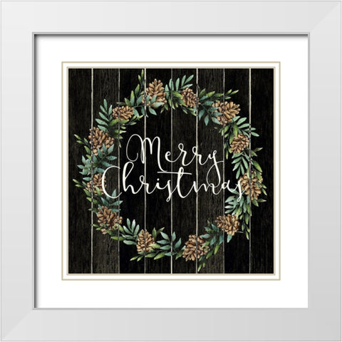 Merry Christmas Wreath White Modern Wood Framed Art Print with Double Matting by Allen, Kimberly