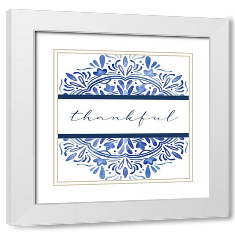 Thankful Medallion White Modern Wood Framed Art Print with Double Matting by Allen, Kimberly