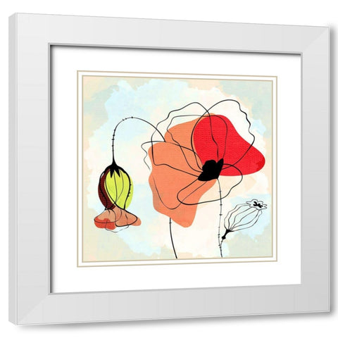 Poppy Square 2 White Modern Wood Framed Art Print with Double Matting by Allen, Kimberly