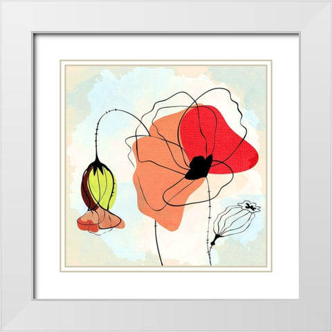 Poppy Square 2 White Modern Wood Framed Art Print with Double Matting by Allen, Kimberly