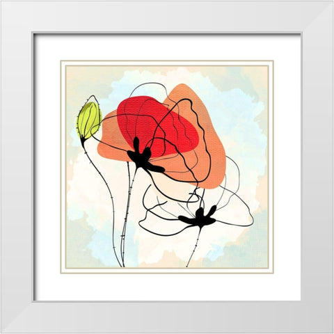 Poppy Square 3 White Modern Wood Framed Art Print with Double Matting by Allen, Kimberly