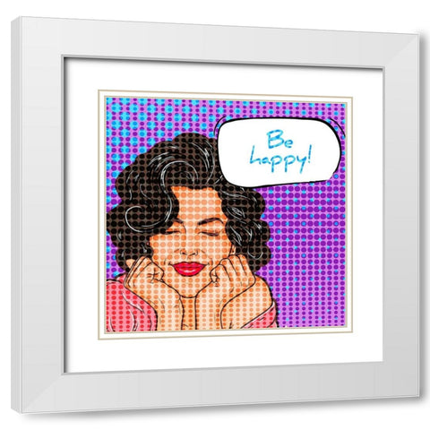 Be Happy White Modern Wood Framed Art Print with Double Matting by Allen, Kimberly