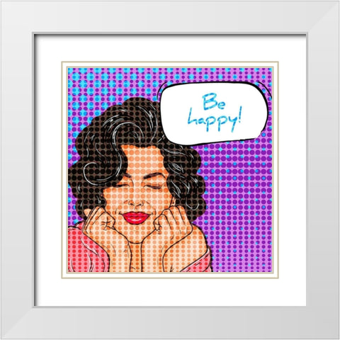 Be Happy White Modern Wood Framed Art Print with Double Matting by Allen, Kimberly